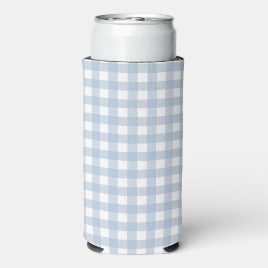 Minimalistisch blauw gingham ruitpatroon seltzer blikjeskoeler (Seltzer Achterkant)