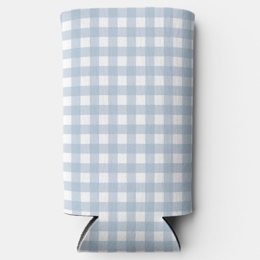 Minimalistisch blauw gingham ruitpatroon seltzer blikjeskoeler (Voorkant)