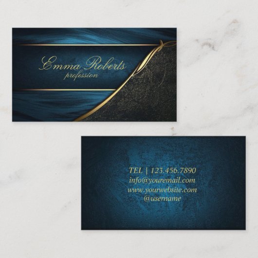 Minimalistisch blauw goudhandschrift visitekaartje (Voorkant / Achterkant)