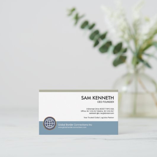 Minimalistisch blauw grijze kolomondernemer CEO Visitekaartje (Staand voorkant)