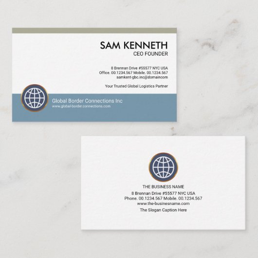 Minimalistisch blauw grijze kolomondernemer CEO Visitekaartje (Voorkant / Achterkant)