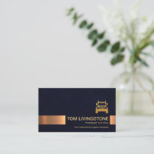 Minimalistisch blauw grunge Gold Stripe Trucking Visitekaartje (Staand voorkant)