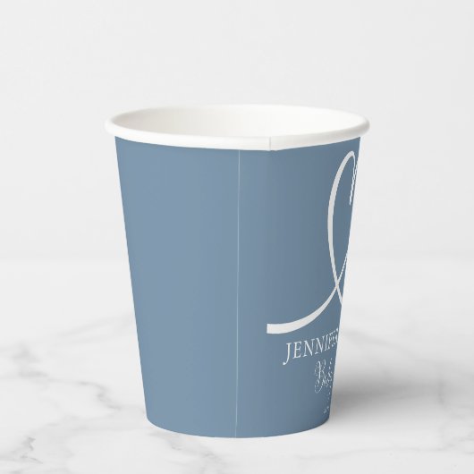 Minimalistisch blauw handgeschreven elegante boho papieren bekers (Rechts)