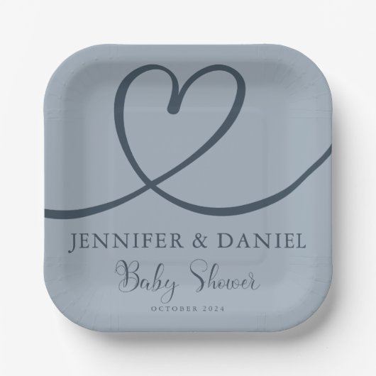 Minimalistisch blauw hart handgeschreven elegant papieren bordje (Voorkant)