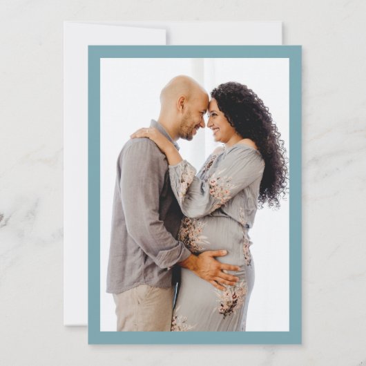 Minimalistisch blauw klein menselijk Shindig Baby Kaart (Achterkant)