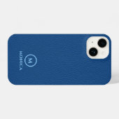 Minimalistisch Blauw Leren Tekst Aangepast Monogra iPhone Hoesje (Achterkant horizontaal)