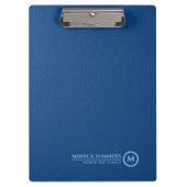 Minimalistisch Blauw Leren Tekst Aangepast Monogra Klembord (Voorkant)