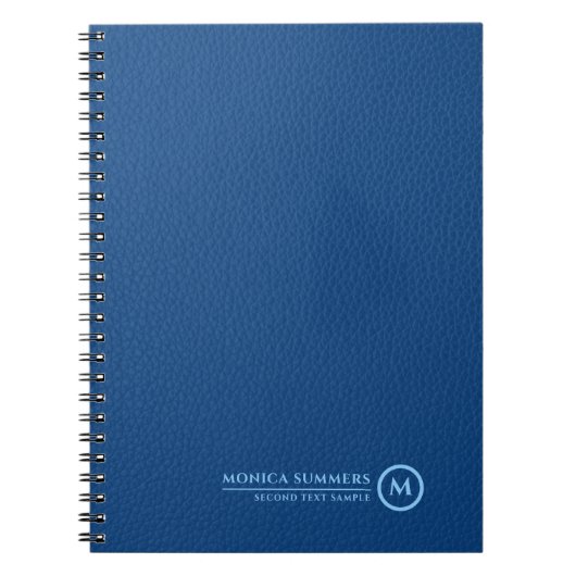 Minimalistisch Blauw Leren Tekst Aangepast Monogra Notitieboek (Voorkant)