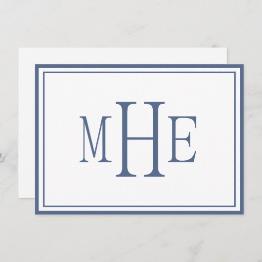 Minimalistisch blauw met monogram notitiekaartje (Voorkant / Achterkant)