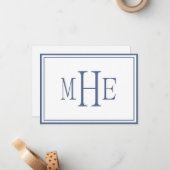 Minimalistisch blauw met monogram notitiekaartje (Voorkant / Achterkant in situ)