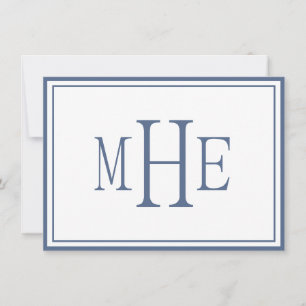 Minimalistisch blauw met monogram notitiekaartje