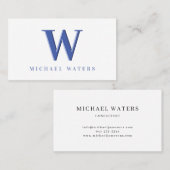 Minimalistisch blauw monogram Logo ingegraveerd ef Visitekaartje (Voorkant / Achterkant)