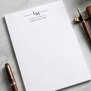 Minimalistisch blauw monogram middernacht briefpapier