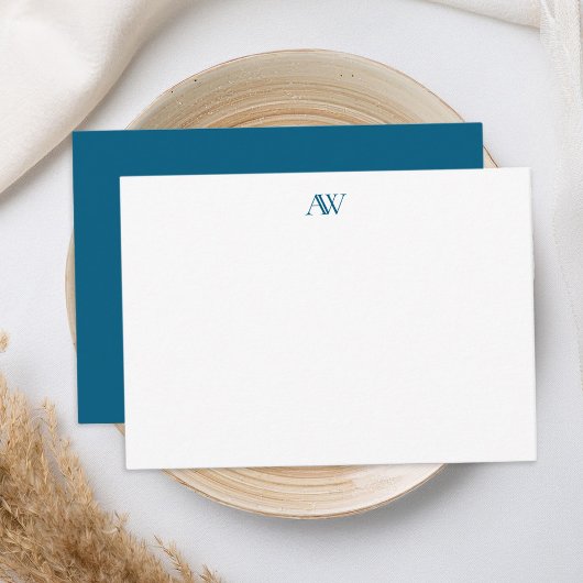 Minimalistisch blauw monogram notitiekaartje