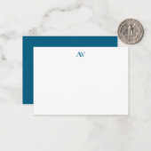 Minimalistisch blauw monogram notitiekaartje (Voorkant / Achterkant in situ)