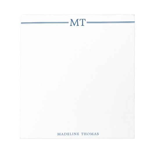 Minimalistisch blauw monogram voor de professionel notitieblok (Voorkant)