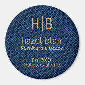 Minimalistisch Blauw Patroon Goud Monogram Zakelij Magneet (Voorkant)