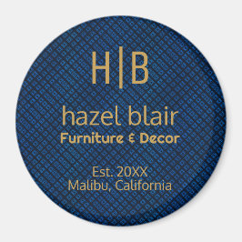 Minimalistisch Blauw Patroon Goud Monogram Zakelij Magneet