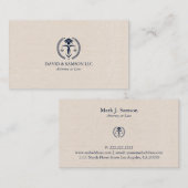 Minimalistisch blauw recht Logo op beige linen Visitekaartje (Voorkant / Achterkant)