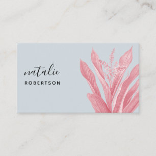Minimalistisch blauw roze botanisch elegant script visitekaartje
