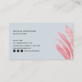 Minimalistisch blauw roze botanisch elegant script visitekaartje (Achterkant)