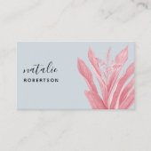 Minimalistisch blauw roze botanisch elegant script visitekaartje (Voorkant)
