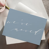 Minimalistisch blauw script dat we hebben verplaat briefkaart
