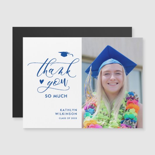 Minimalistisch blauw script foto-Afstuderen Hartel (Voorkant / Achterkant)