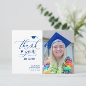 Minimalistisch blauw script foto-Afstuderen Hartel Kaart (Staand voorkant)