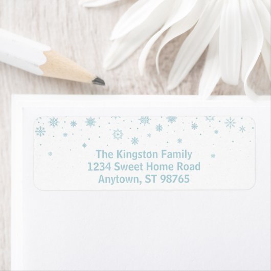 Minimalistisch blauw sneeuwvlok adres etiket (Insitu)