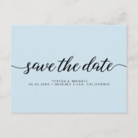 Minimalistisch blauw Verloving Sla het datumscript