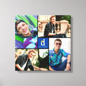 Minimalistisch blauw vierkant monogram 4 Foto Afst Canvas Afdruk (Voorkant)