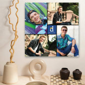 Minimalistisch blauw vierkant monogram 4 Foto Afst Canvas Afdruk