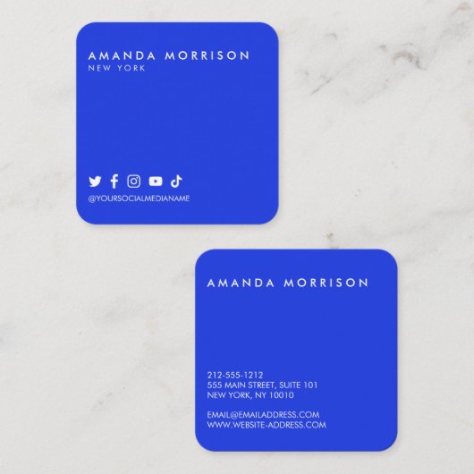 Minimalistisch blauw voor professionele sociale me vierkante visitekaartje (Voorkant / Achterkant)