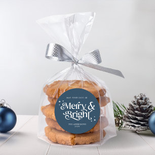 Minimalistisch blauw vrolijk & helder kerstfeest ronde sticker