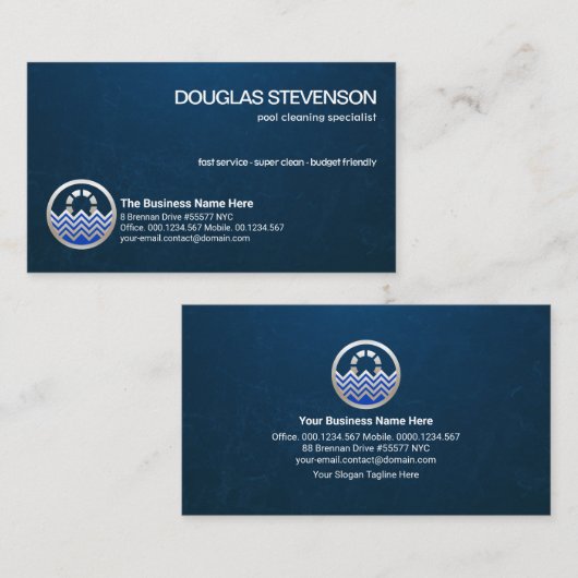Minimalistisch blauw waterleidingonderhoud visitekaartje (Voorkant / Achterkant)