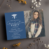 Minimalistisch blauw & Waterverf Afstuderen Foto Kaart