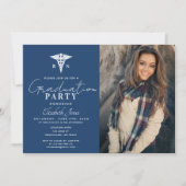 Minimalistisch blauw & Waterverf Afstuderen Foto Kaart (Voorkant)