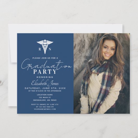 Minimalistisch blauw & Waterverf Afstuderen Foto Kaart (Voorkant)