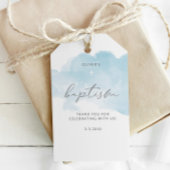 Minimalistisch blauw-waterverf-babyjongetje baptis cadeaulabel