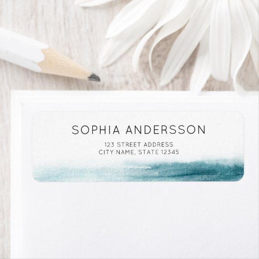 Minimalistisch blauw Waterverf Ocean Address Etiket (Insitu)