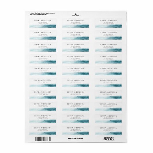 Minimalistisch blauw Waterverf Ocean Address Etiket (Full Sheet)