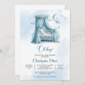 Minimalistisch blauw wieg modern script boy baby s kaart (Voorkant / Achterkant)