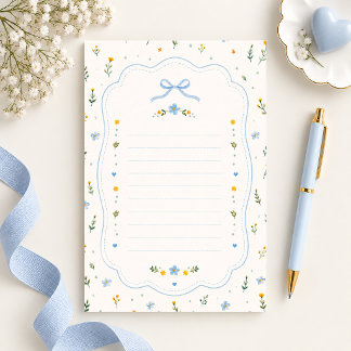 Minimalistisch Blauw Wildbloem Gelinieerd Briefpap Briefpapier