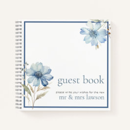 Minimalistisch Blauw Wildflower Bruiloft Gastenboe Notitieboek