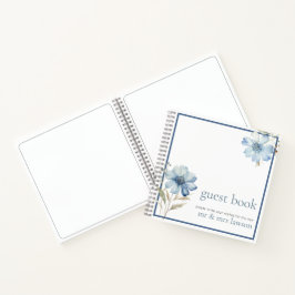 Minimalistisch Blauw Wildflower Bruiloft Gastenboe Notitieboek