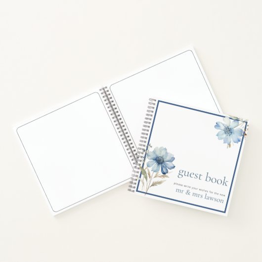 Minimalistisch Blauw Wildflower Bruiloft Gastenboe Notitieboek (Binnen)