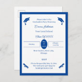 Minimalistisch blauw-wit aangepast Afstuderen Aankondigingskaart (Voorkant / Achterkant)