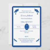 Minimalistisch blauw-wit aangepast Afstuderen Kaart (Voorkant)