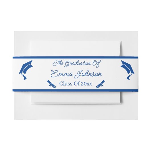 Minimalistisch blauw-wit Afstuderen gepersonalisee Uitnodigingen Wikkel (Voorkant Voorbeeld)